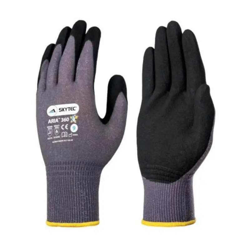 Skytec Size 9/L Aria 360 Foam Nitrile General Handling Gloves - Grey/Black