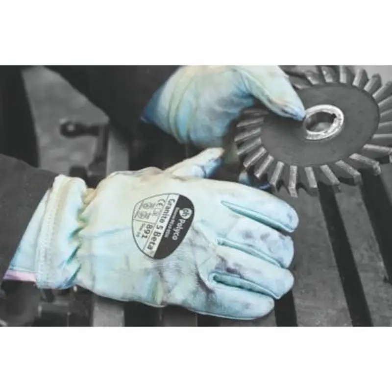 Polyco Size 8/M - Granite 5 Grain Leather Cut Resistant Gloves - Green