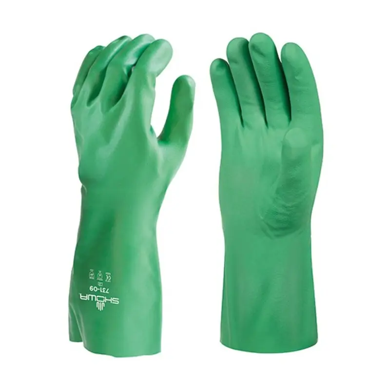 Showa Size 8/M Biodegradable Nitrile Flocklined Chemical Protection Gloves - Green
