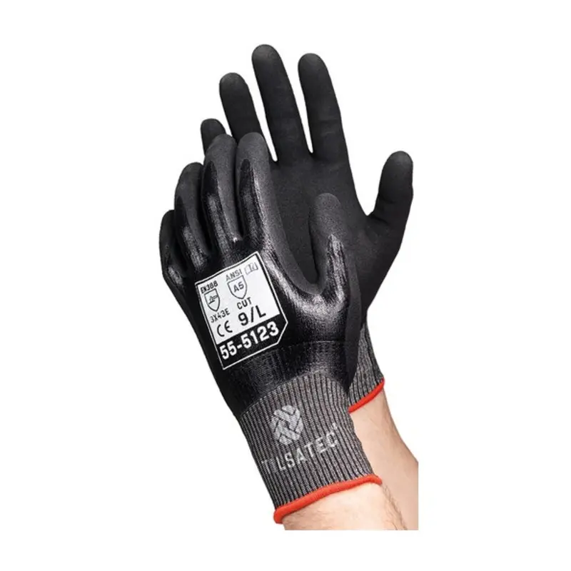 Tilsatec Size 8/M 55-5123 Nitrile Cut Protection Gloves - Black Liner/Black Coating
