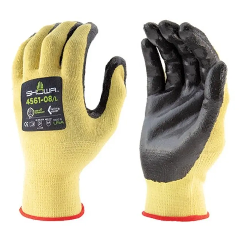Showa Size 8/L 4561 Sponge Nitrile Cut Protection Gloves - Yellow/Black