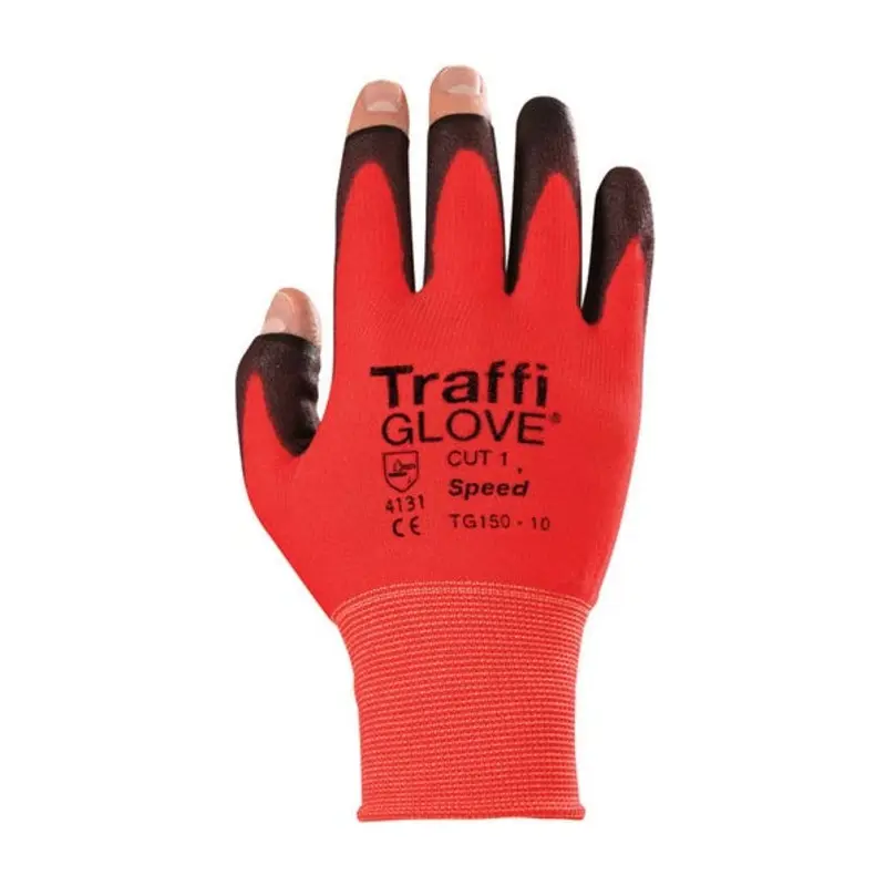 Traffiglove Size 7/S Speed Safety Nylon/Polyurethane Cut Resistant Gloves - Red/Black