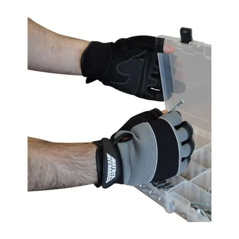 Polyco Size 11/XXL - 3 Finger Open Synthetic Leathers Mechanical Gloves - Black/Grey