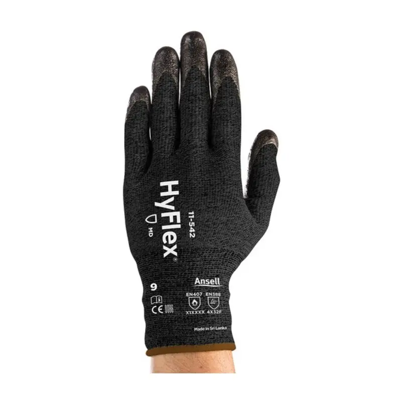 Ansell Size 10/XL HyFlex 11-542 Nitrile Cut Protection Gloves - Black