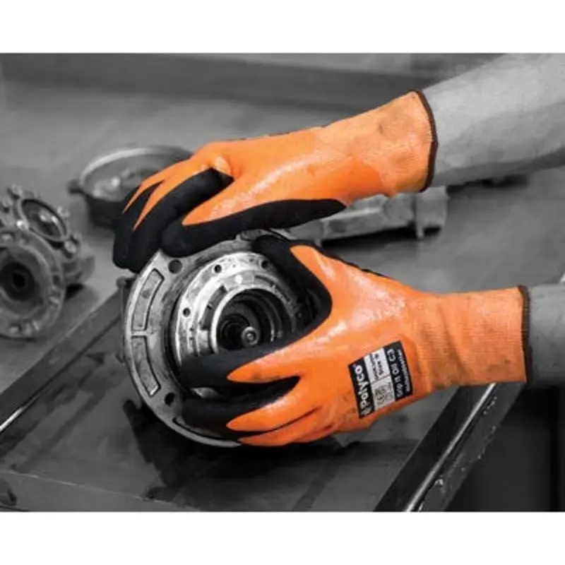 Polyco Size 10/XL - Grip It Oil Nitrile Cut 3 Resistant Gloves - Orange/Black