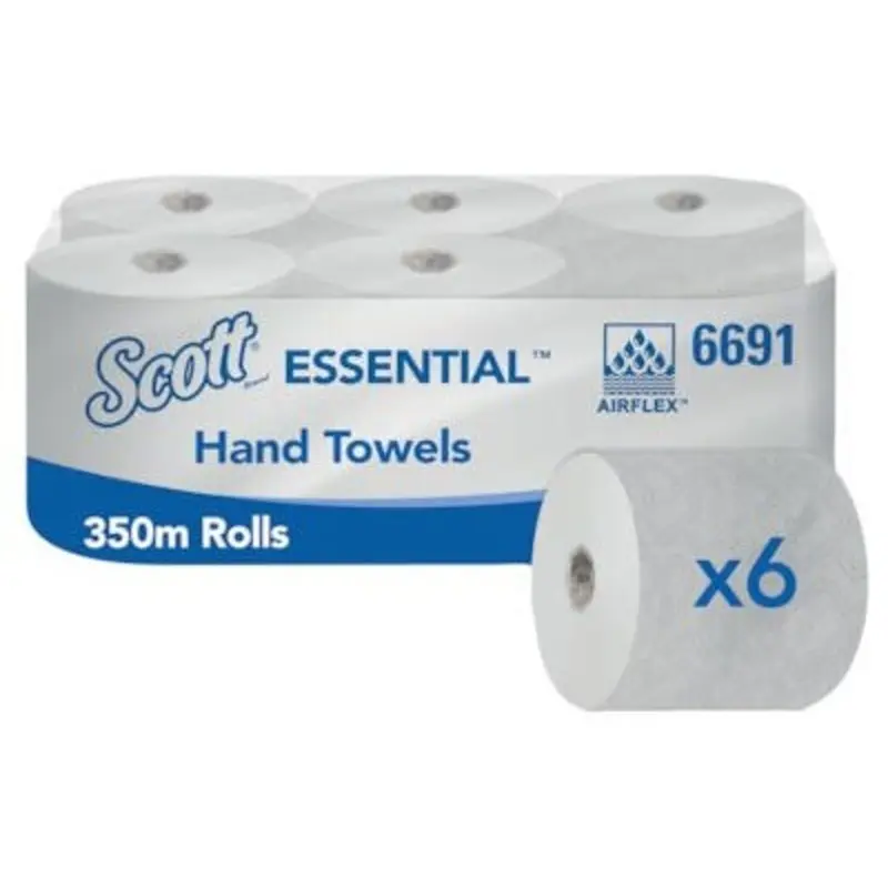 Scott Essential Rolled White Hand Towels - Pack of 6 Rolls