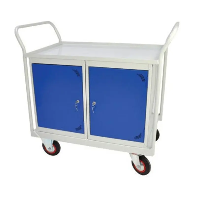 QMP 1050 x 900 x 600mm Blue Mobile Maintenance Trolley Double Cupboard