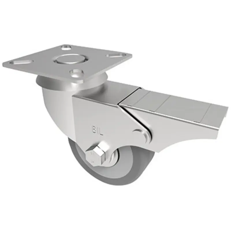 BIL 50 x 18mm Light Duty Braked Castor Top Plate Grey Rubber 40Kg Capacity
