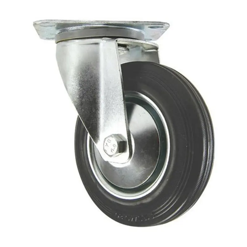 BIL 160 x 22mm Light Duty Swivel Castor Top Plate Black Rubber 160Kg Capacity